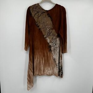 NWT Art of Cloth Brandy Tunic Cinnamon Crackle Print Asymmetrical Hem XL
